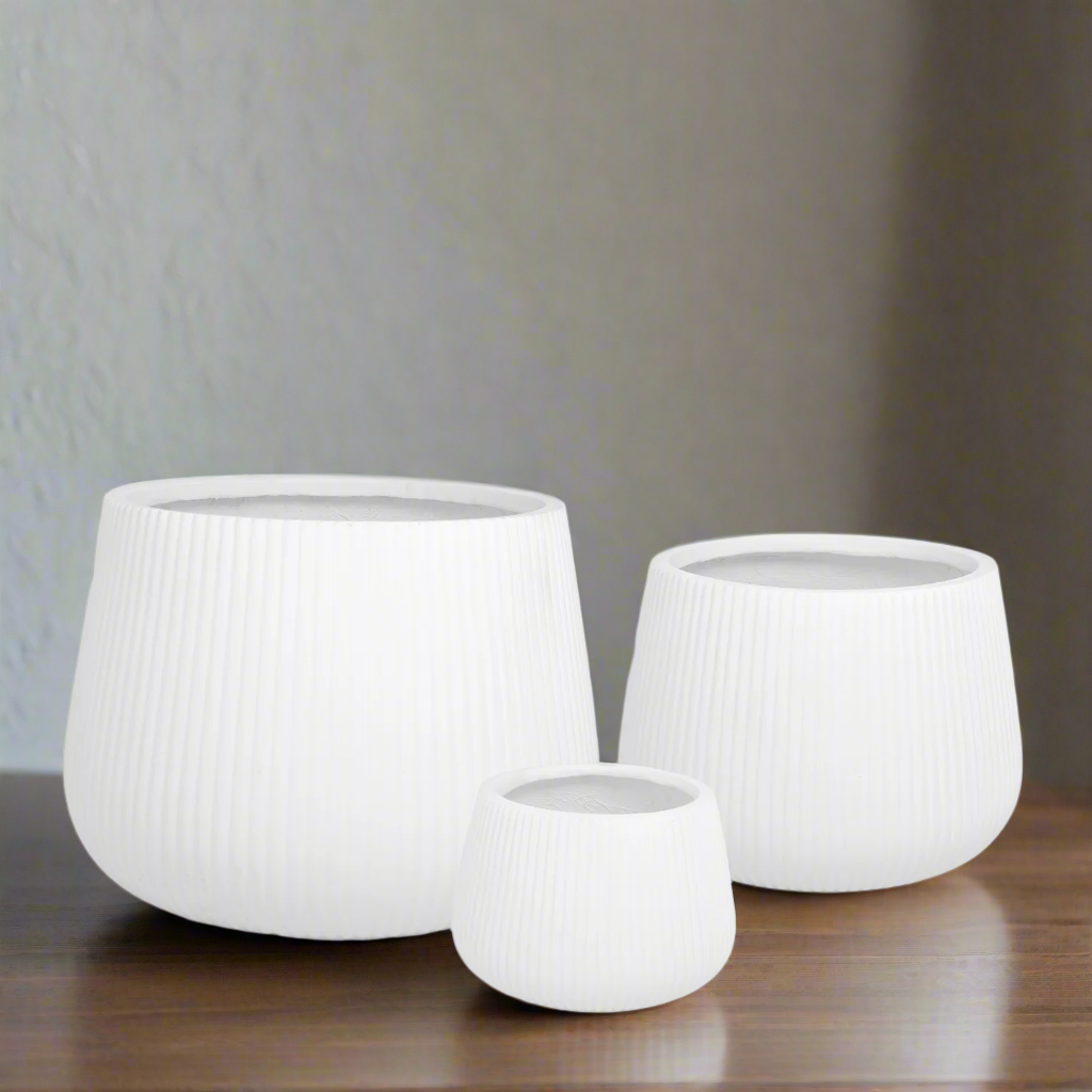 Olyssia Wide White Fiberclay Planters (Set of 3)