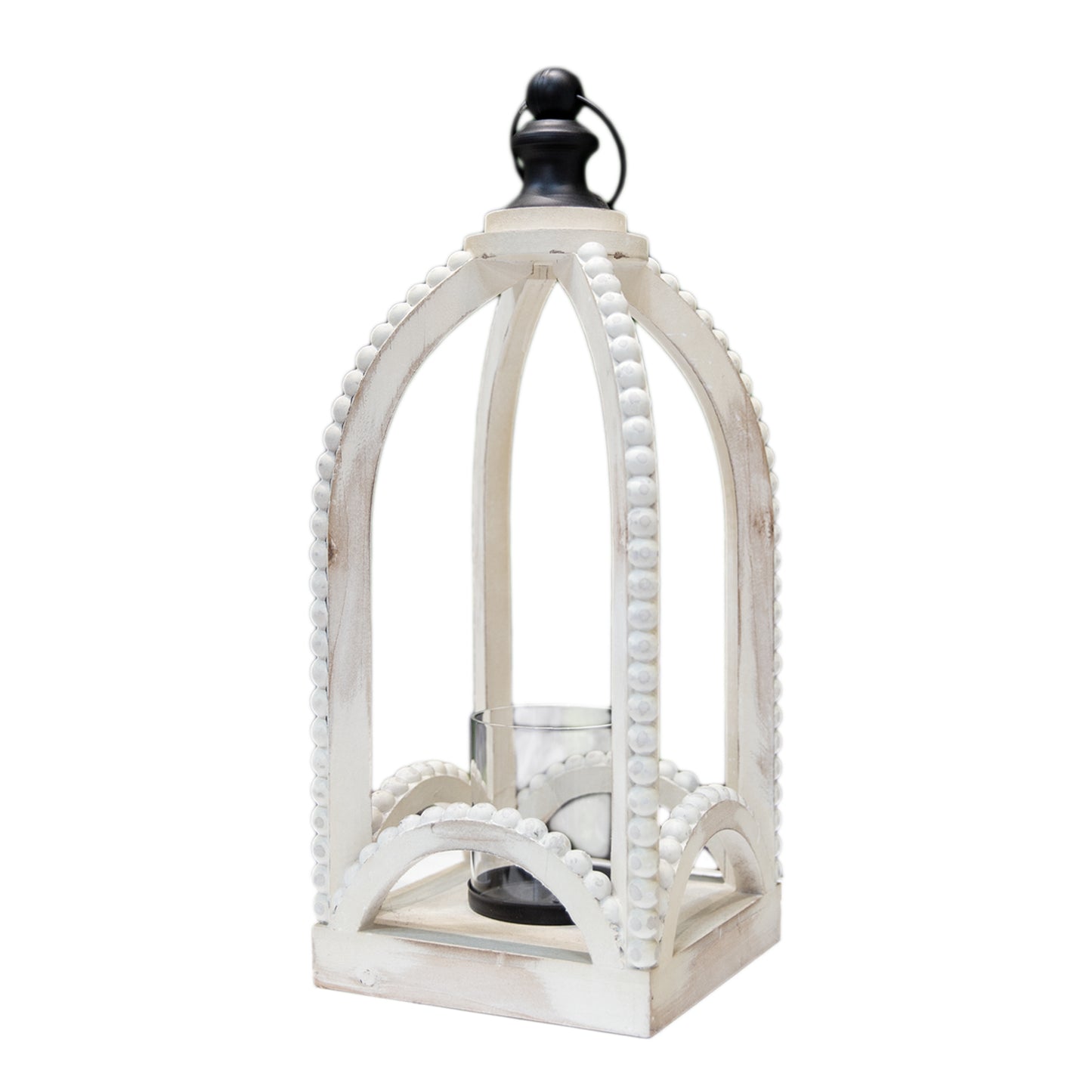 Mavis Beaded Edge Wood Lantern
