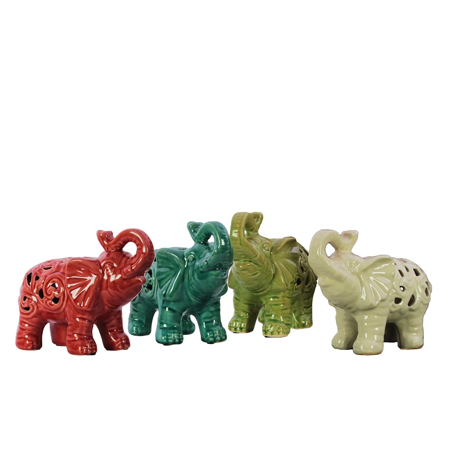 Tuskara Glossy Ceramic Elephant Figurine (Set of 4)