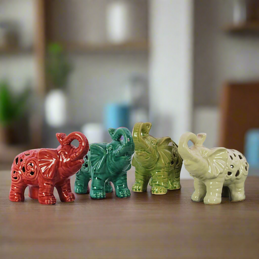 Tuskara Glossy Ceramic Elephant Figurine (Set of 4)