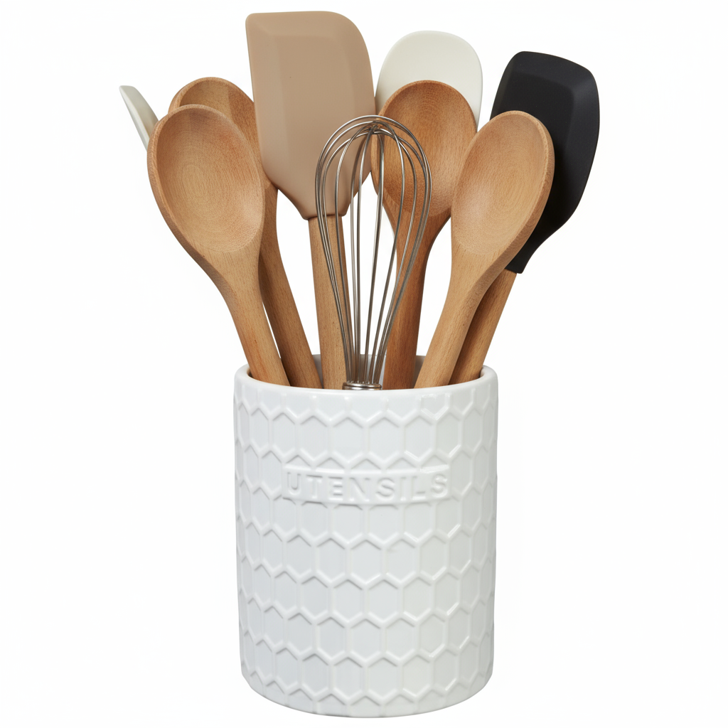 Brinna Embossed Ceramic Utensil Jar