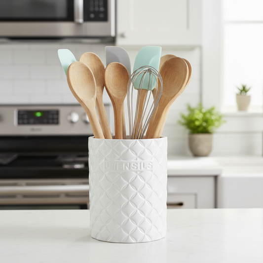 Brinna Embossed Ceramic Utensil Jar