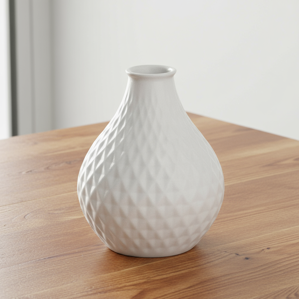 Avelis Bellied Ceramic Vase with Trumpet Mouth and Pressed Diamond Design