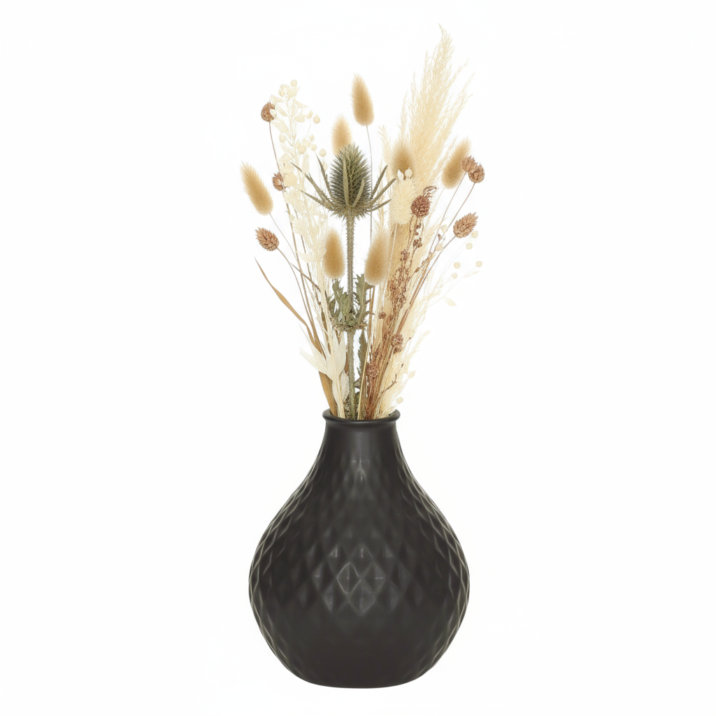 Avelis Bellied Ceramic Vase with Trumpet Mouth and Pressed Diamond Design