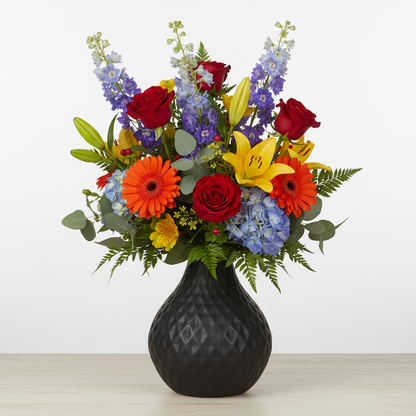 Avelis Bellied Ceramic Vase with Trumpet Mouth and Pressed Diamond Design