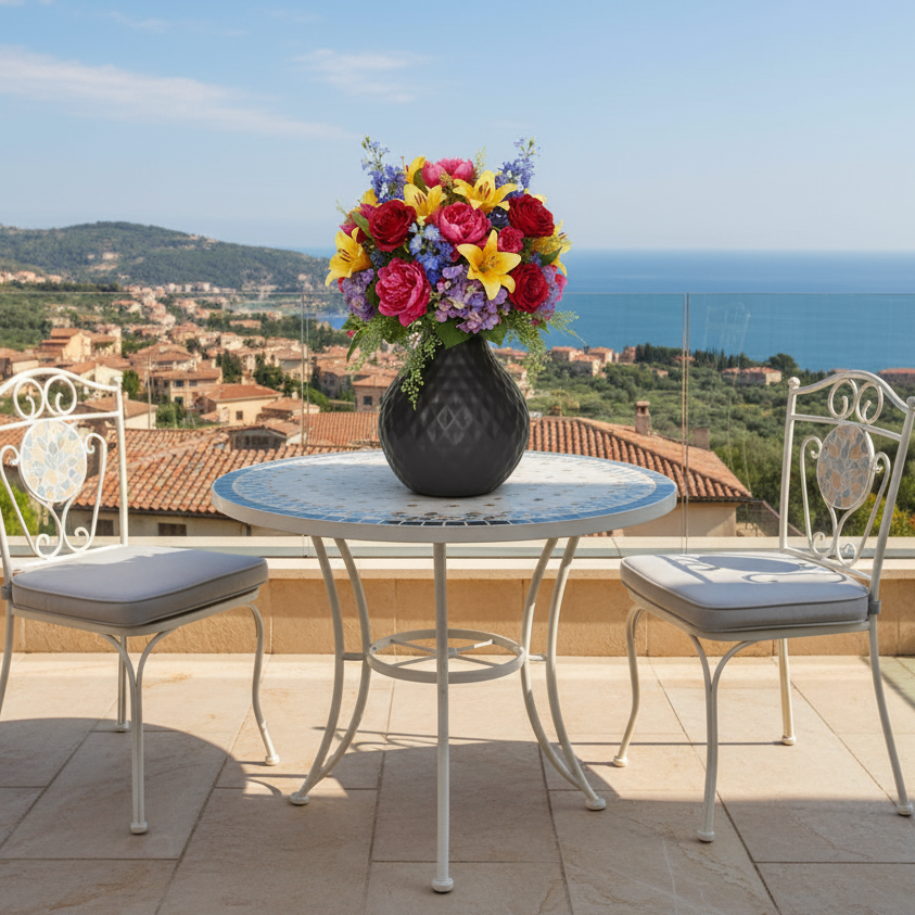 Avelis Bellied Ceramic Vase with Trumpet Mouth and Pressed Diamond Design