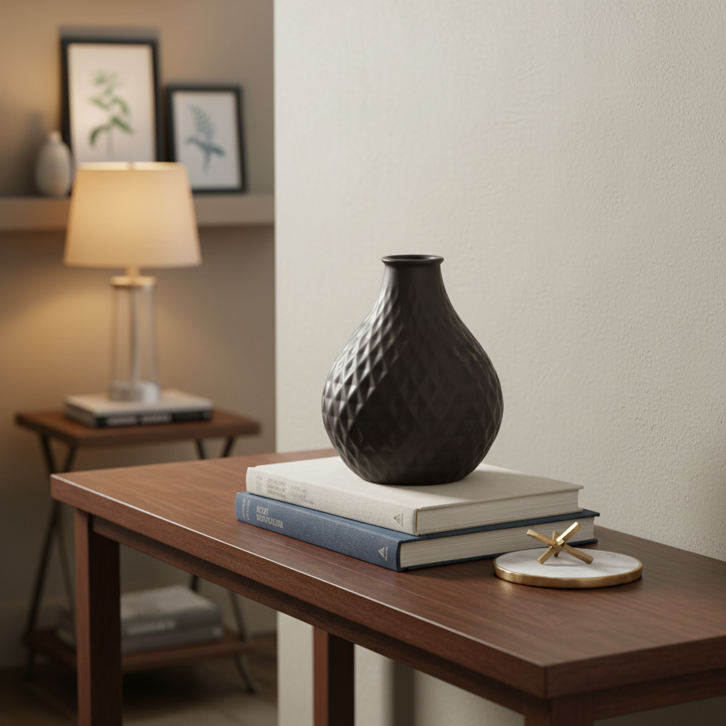 Avelis Bellied Ceramic Vase with Trumpet Mouth and Pressed Diamond Design