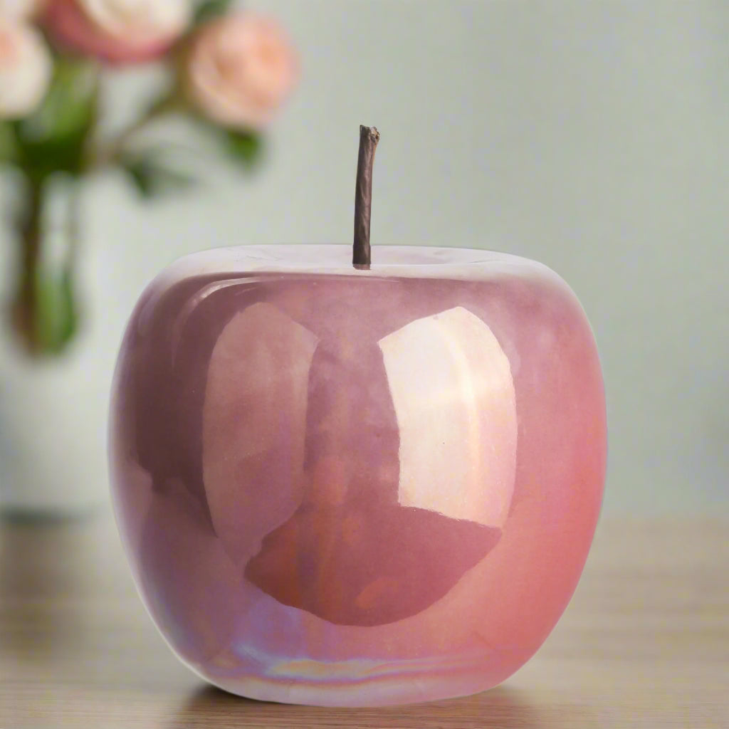 Ceramic Apple Figurine Polished Pearlescent Finish-4.00"H