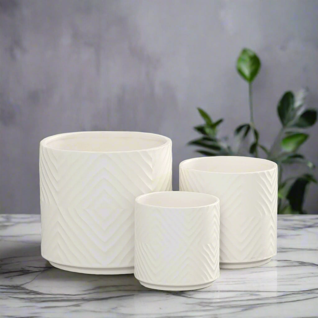 Nelly Diamond Pattern Ceramic Pot (Set of 3)