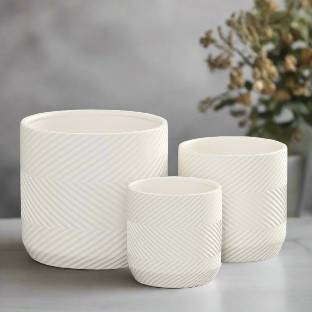 Nelly Diamond Pattern Ceramic Pot (Set of 3)