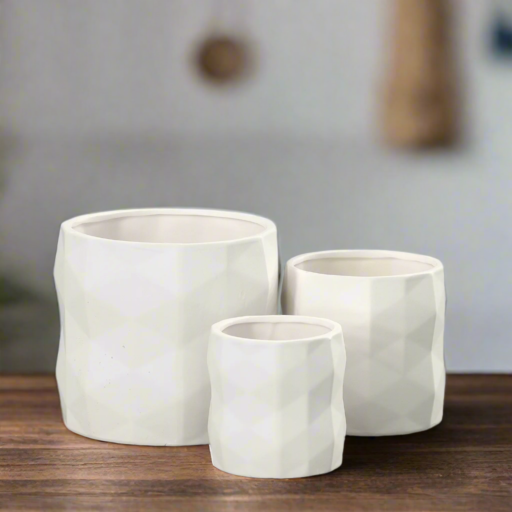 Nelly Diamond Pattern Ceramic Pot (Set of 3)
