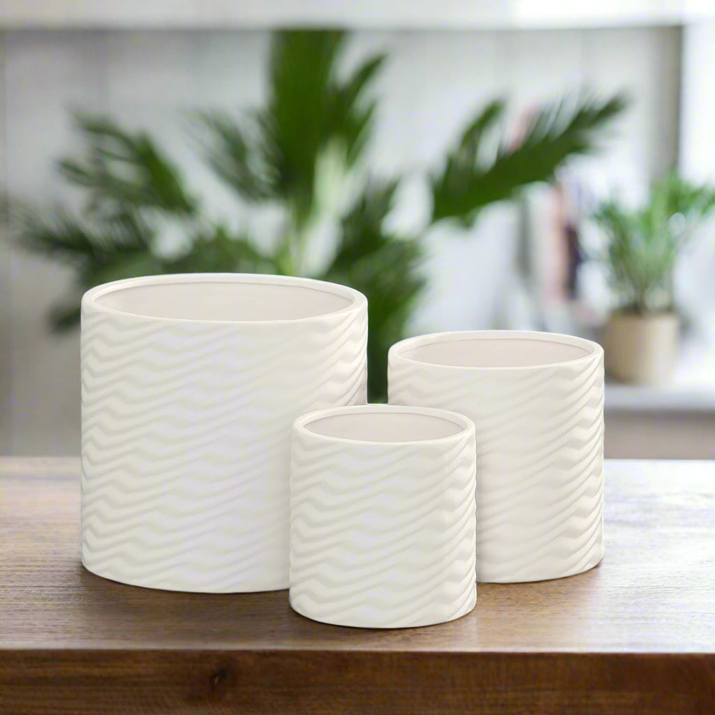 Nelly Diamond Pattern Ceramic Pot (Set of 3)