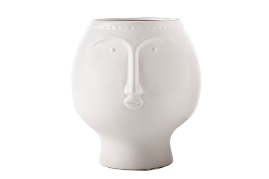 Ceramic Round Bellied Vase Matte Finish White-8.00"H -103
