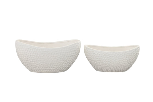 Ceramic Oval Pot Matte Finish White-6.50"H -1