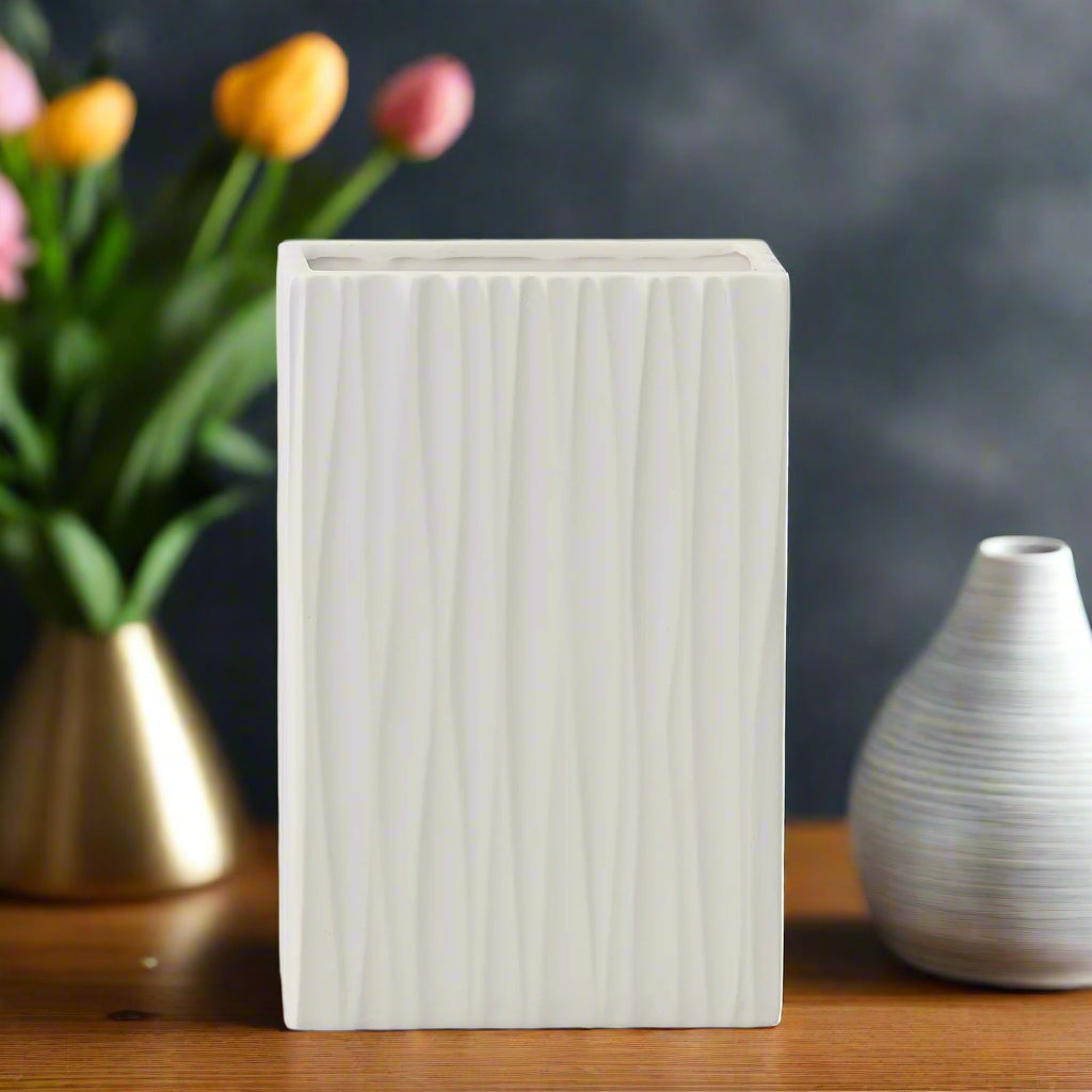 Quarin Embossed Wavy Ceramic Vase