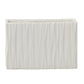 A ceramic wide rectangle vase with a matte finish and embossed wavy pattern design in white color.