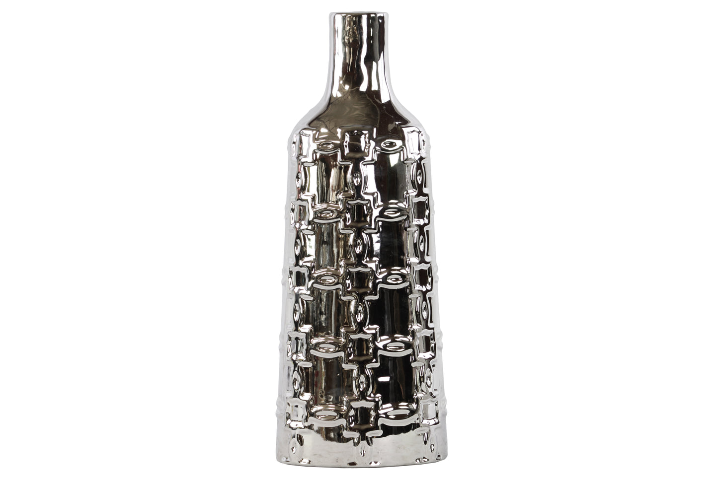 Ceramic Vase Polished Chrome Finish Silver 13"H