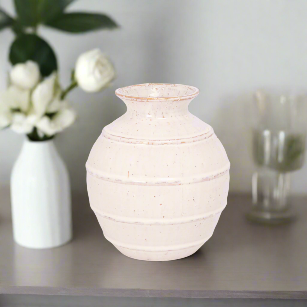 Calviora Off-White Ceramic Round Vase with Rim