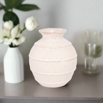 Calviora Off-White Ceramic Round Vase with Rim
