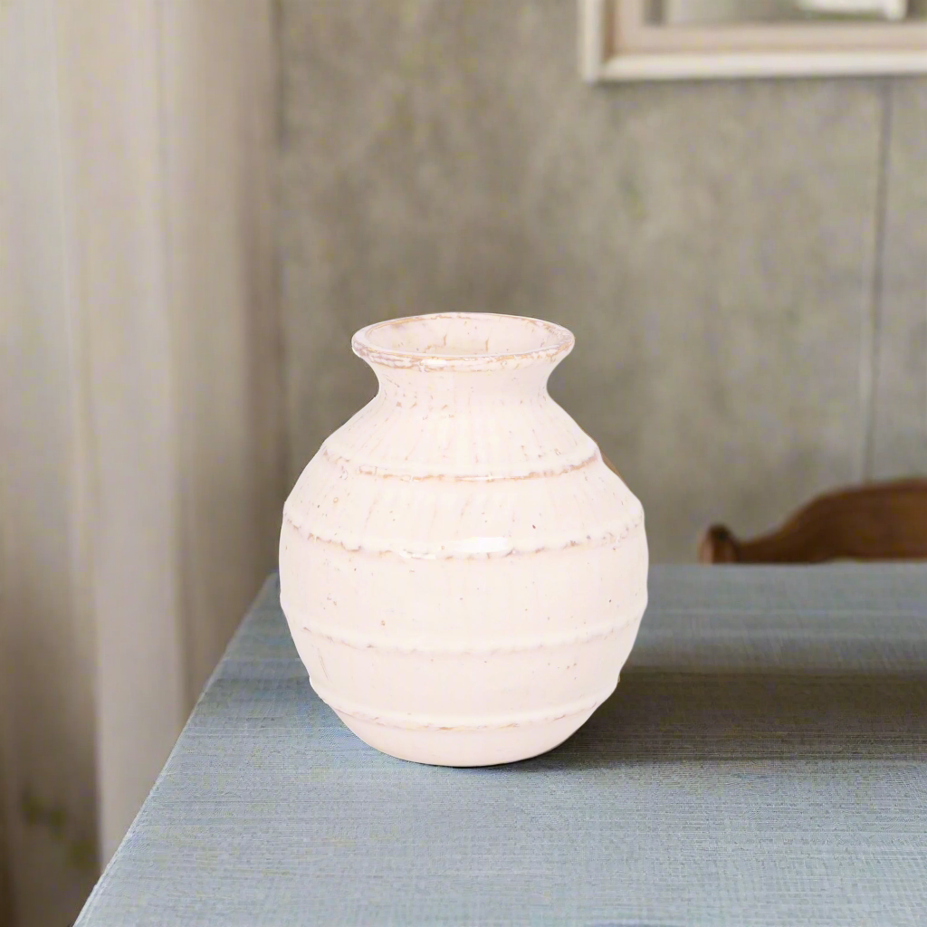 Calviora Off-White Ceramic Round Vase with Rim
