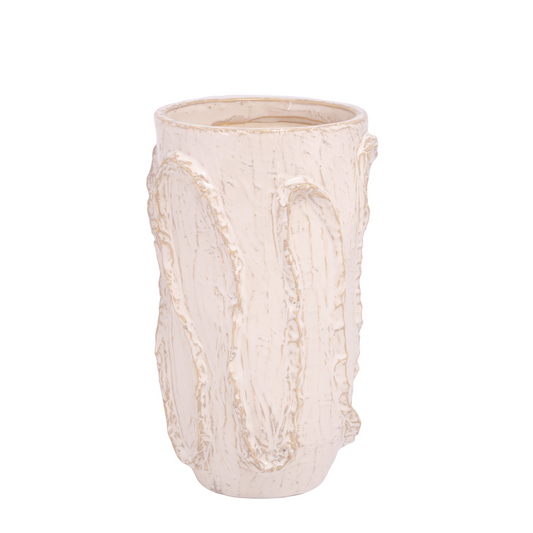 Ceramic Cylinder Vase Finish White And Beige