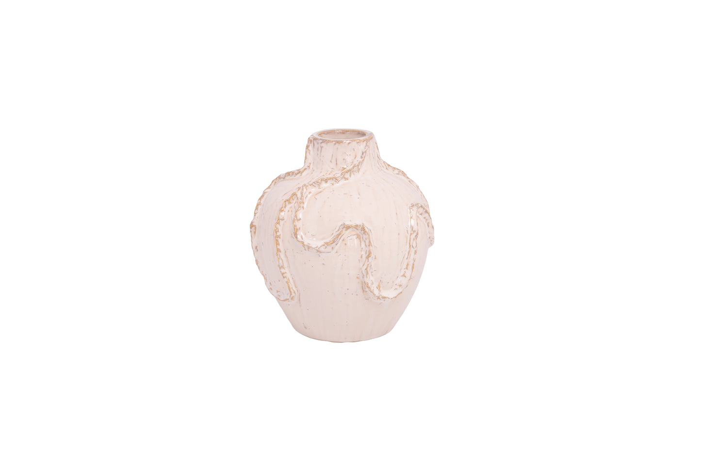 Ceramic Vase Finish White And Beige-7.75"H - 2