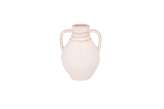 Ceramic Vase Finish White And Beige-9.00"H