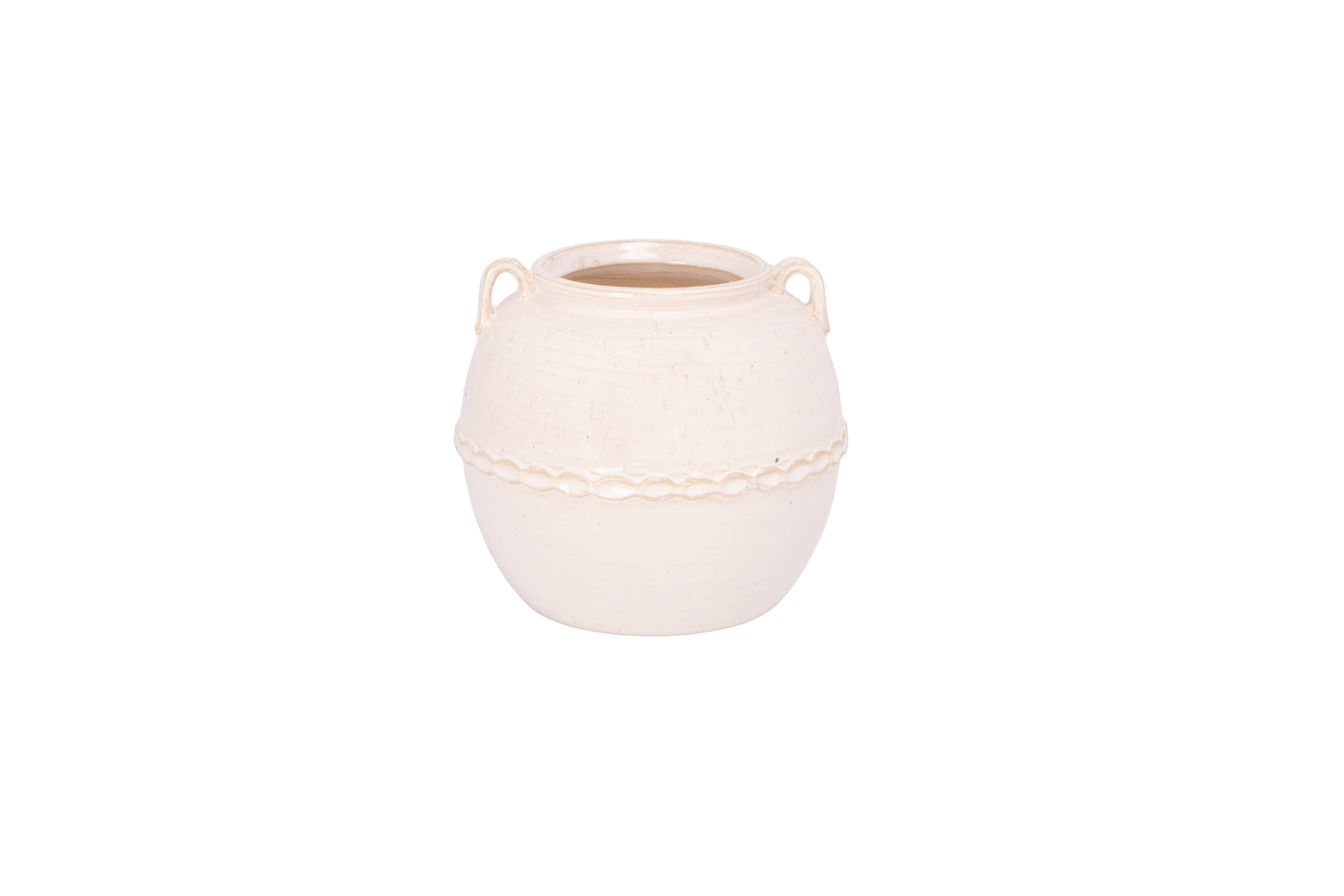 Ceramic Vase Finish White And Beige-7.25"H