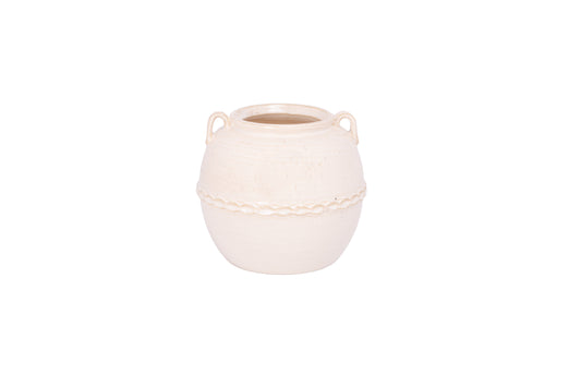 Ceramic Vase Finish White And Beige-7.25"H