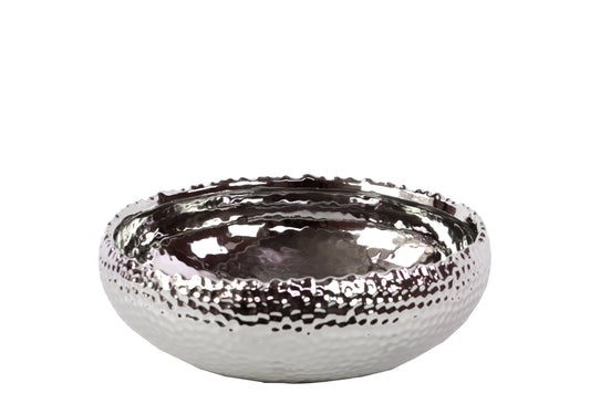 Ceramic Round Pot with Uneven Lip SM Dimpled Polished Chrome Finish