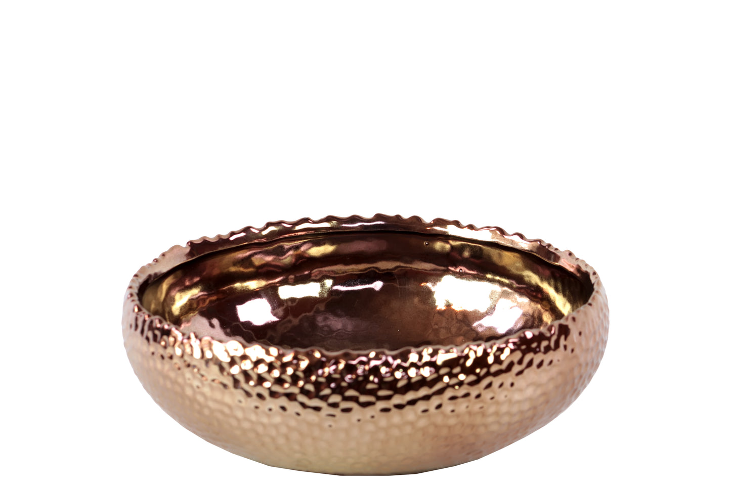 Ceramic Round Pot with Uneven Lip SM Dimpled Polished Chrome Finish