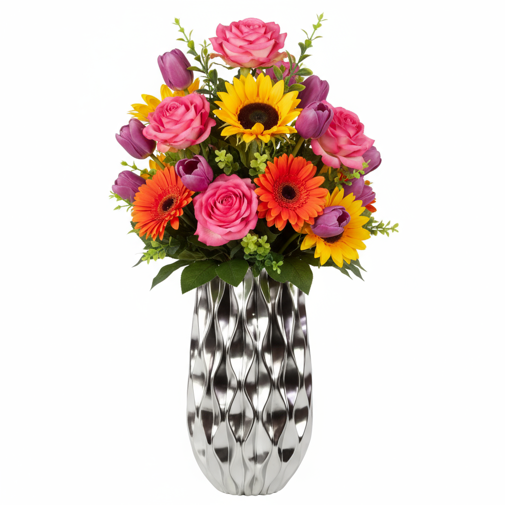 Ariellah Ceramic Round Vase with Embossed Wave Design