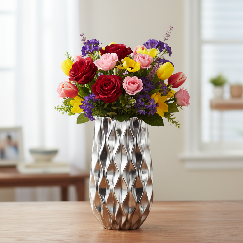 Ariellah Ceramic Round Vase with Embossed Wave Design