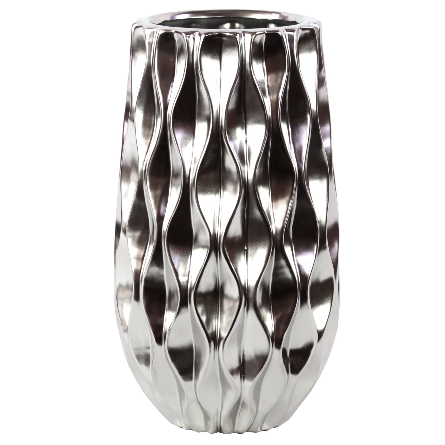 Ariellah Ceramic Round Vase with Embossed Wave Design