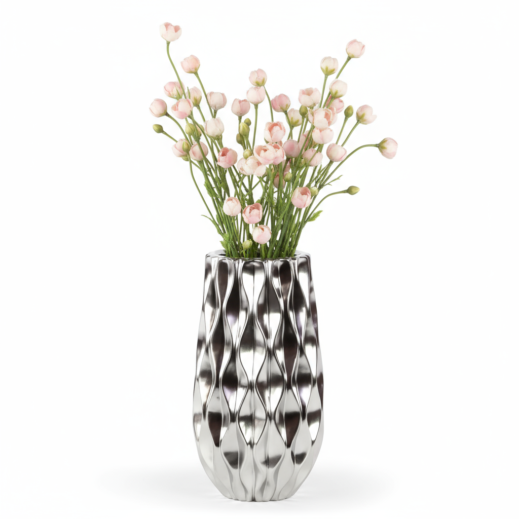 Ariellah Ceramic Round Vase with Embossed Wave Design