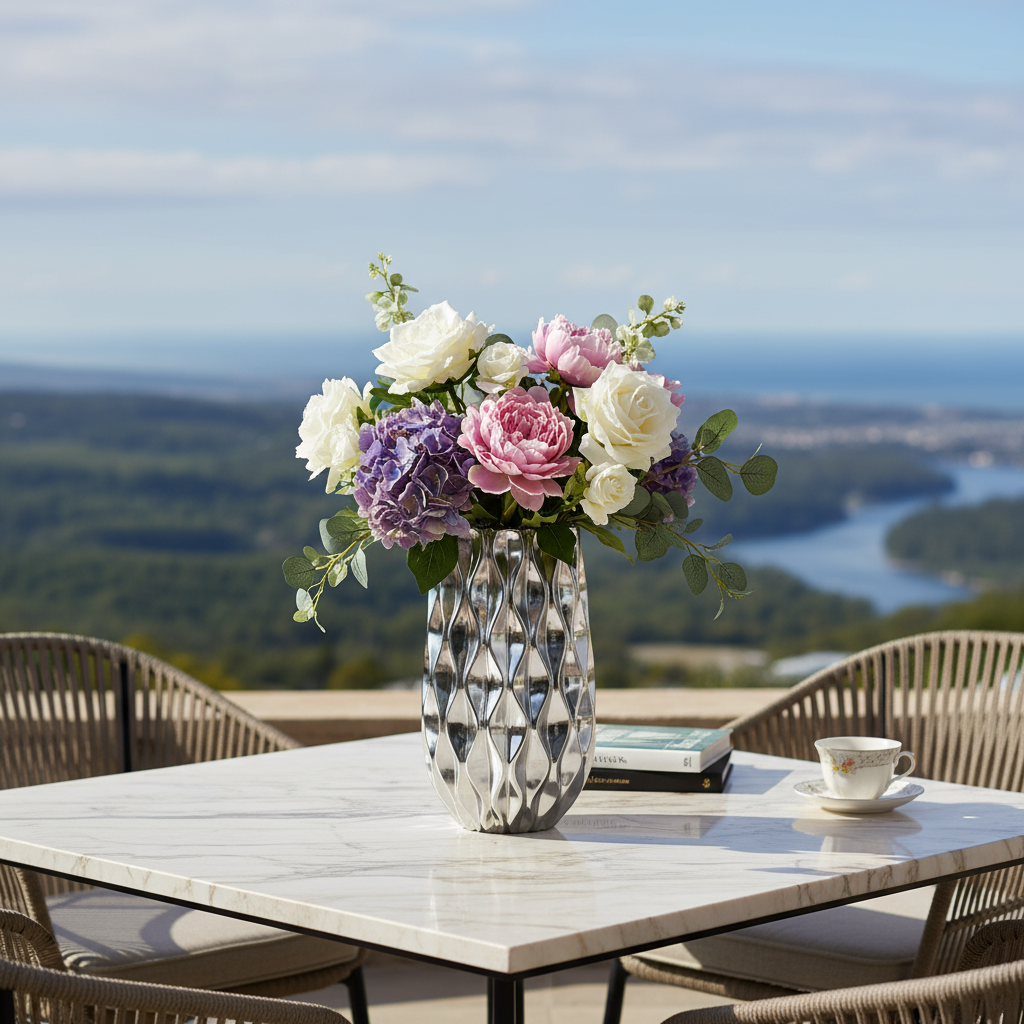 Ariellah Ceramic Round Vase with Embossed Wave Design