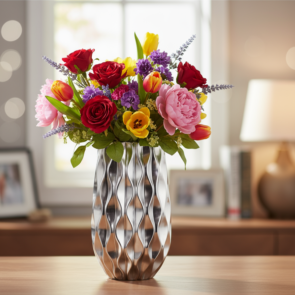 Ariellah Ceramic Round Vase with Embossed Wave Design