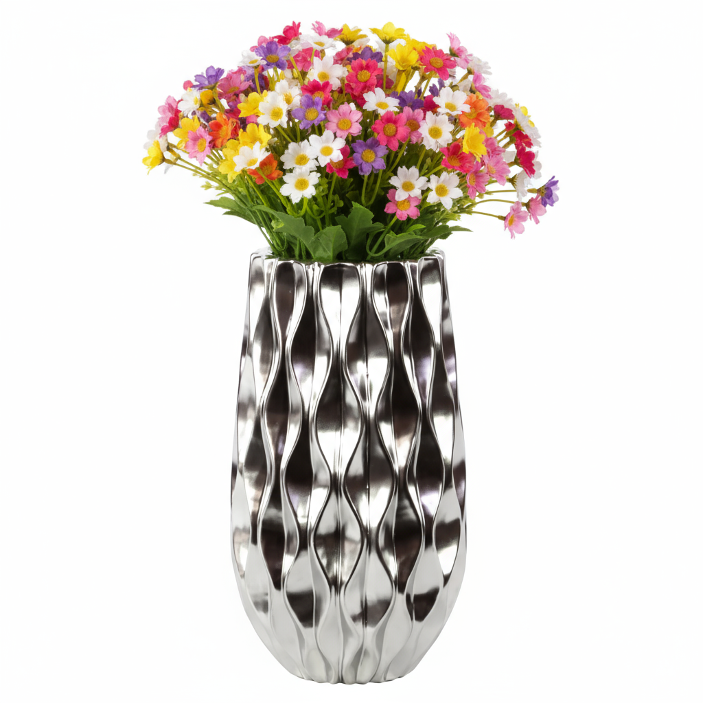 Ariellah Ceramic Round Vase with Embossed Wave Design