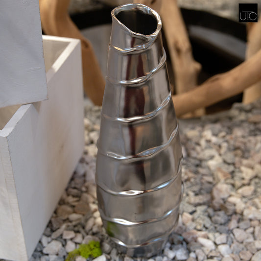 Ceramic Vase Polished Chrome Finish Silver 15.75"H