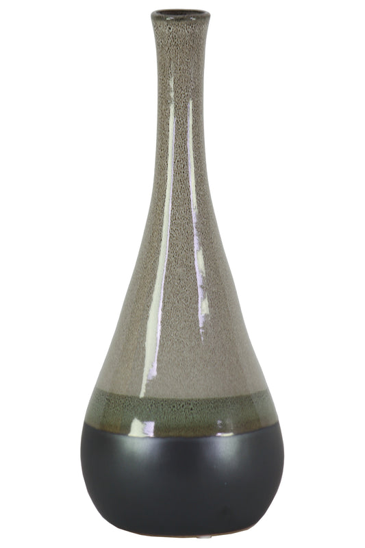Ceramic Bellied Round Vase with Small Mouth and Black Banded Rim Bottom Gloss Finish