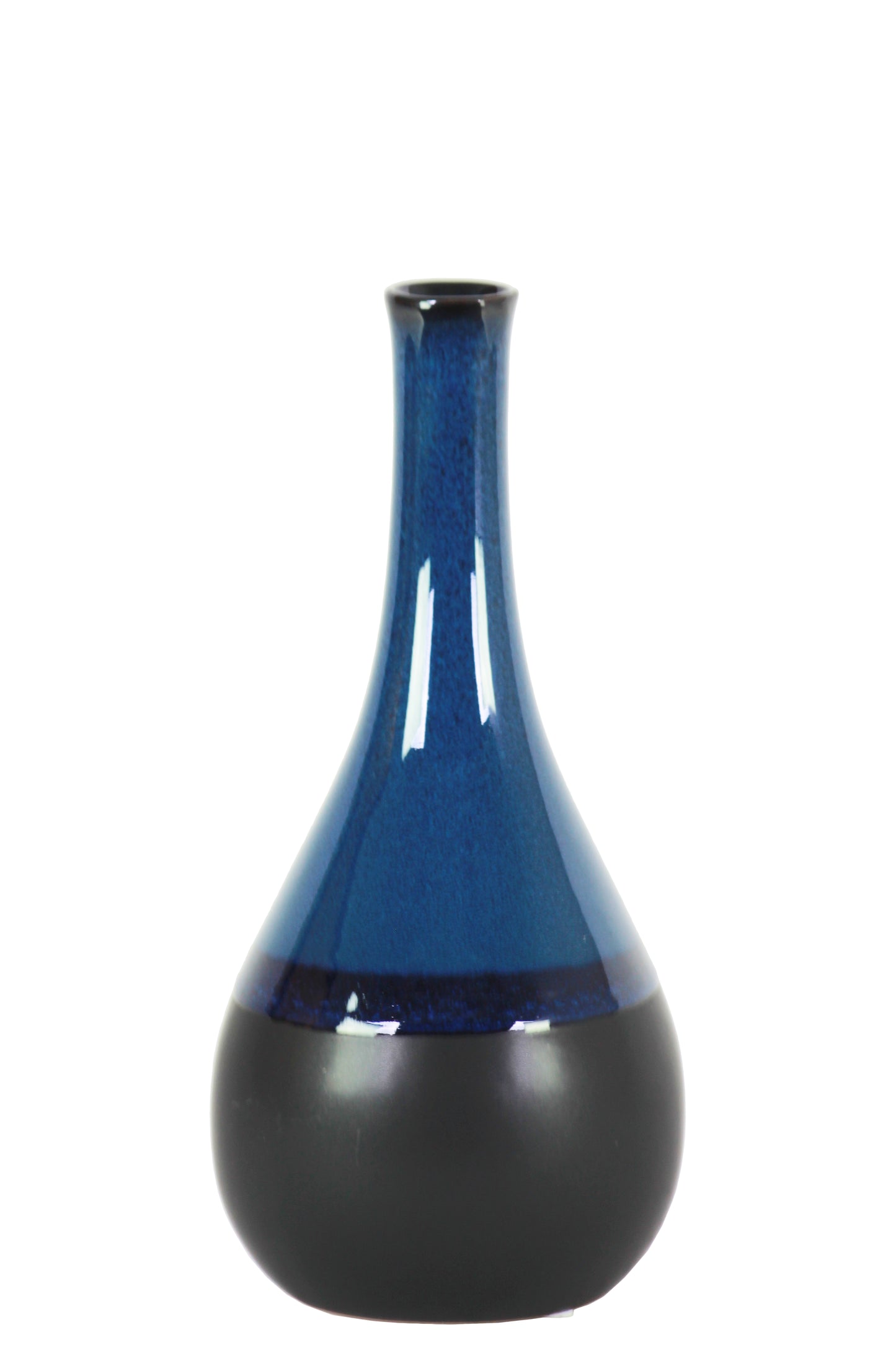 Ceramic Bellied Round Vase with Small Mouth and Black Banded Rim Bottom Gloss Finish