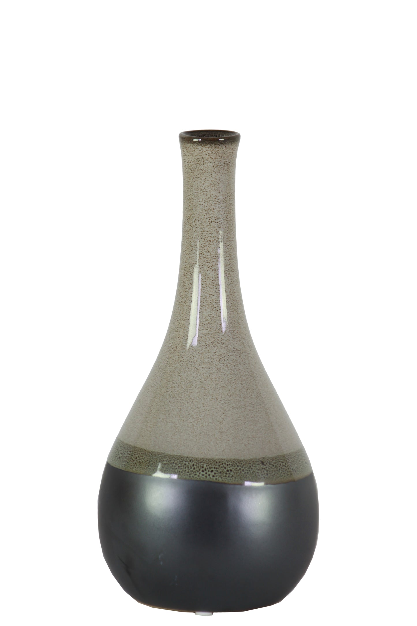 Ceramic Bellied Round Vase with Small Mouth and Black Banded Rim Bottom Gloss Finish