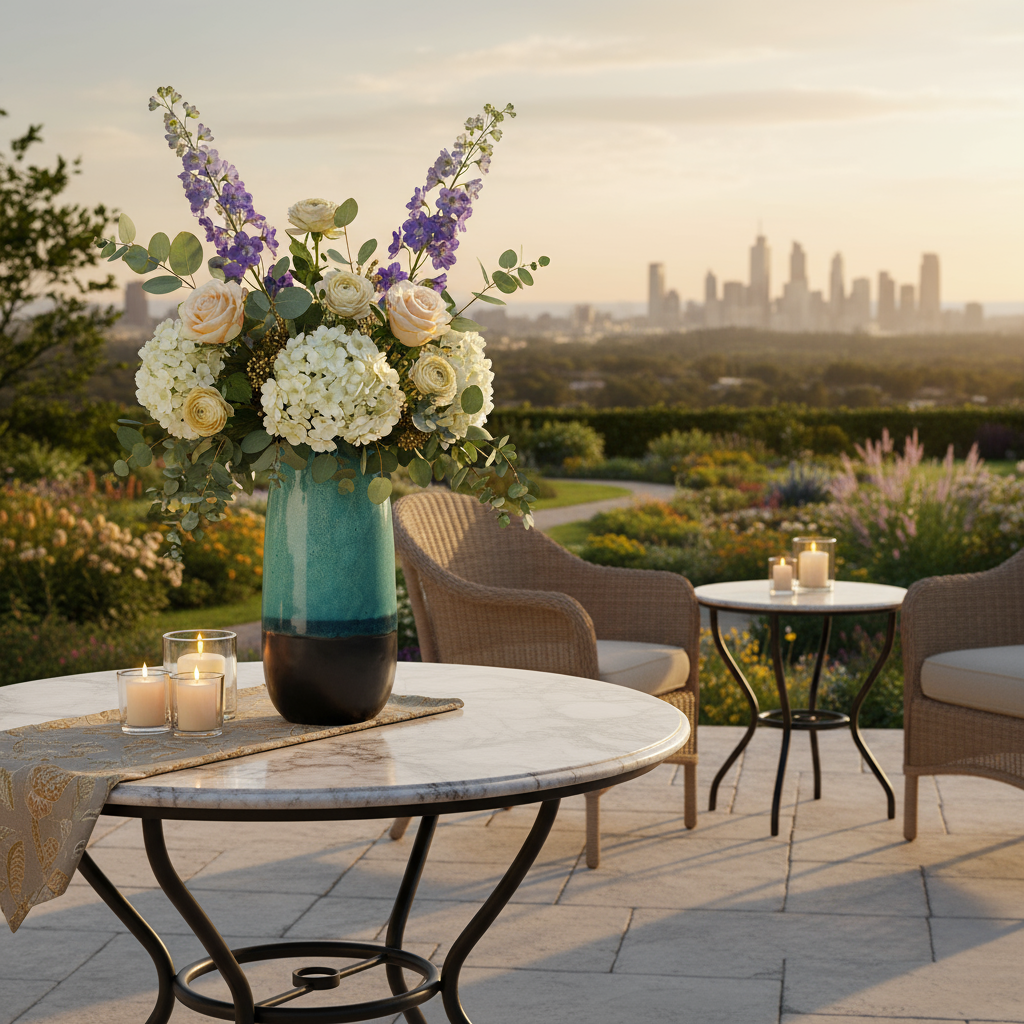 Zaida Ceramic Tall Round Vase with Irregular Mouth and Faded Blue Rim