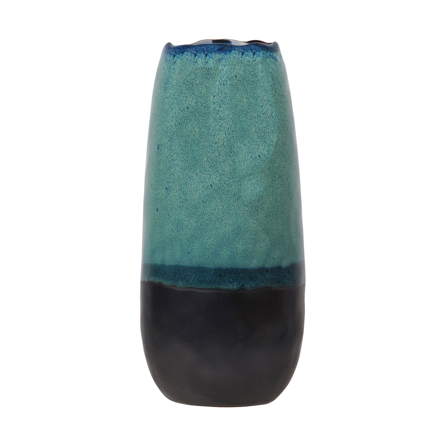 Zaida Ceramic Tall Round Vase with Irregular Mouth and Faded Blue Rim