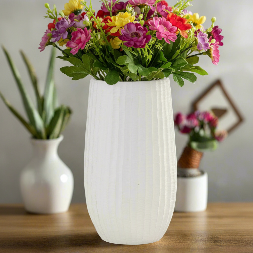 Bernice Textured White Ceramic Vase