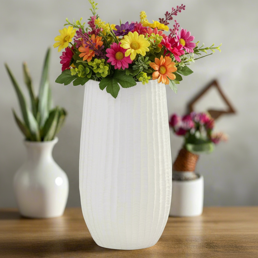 Bernice Textured White Ceramic Vase