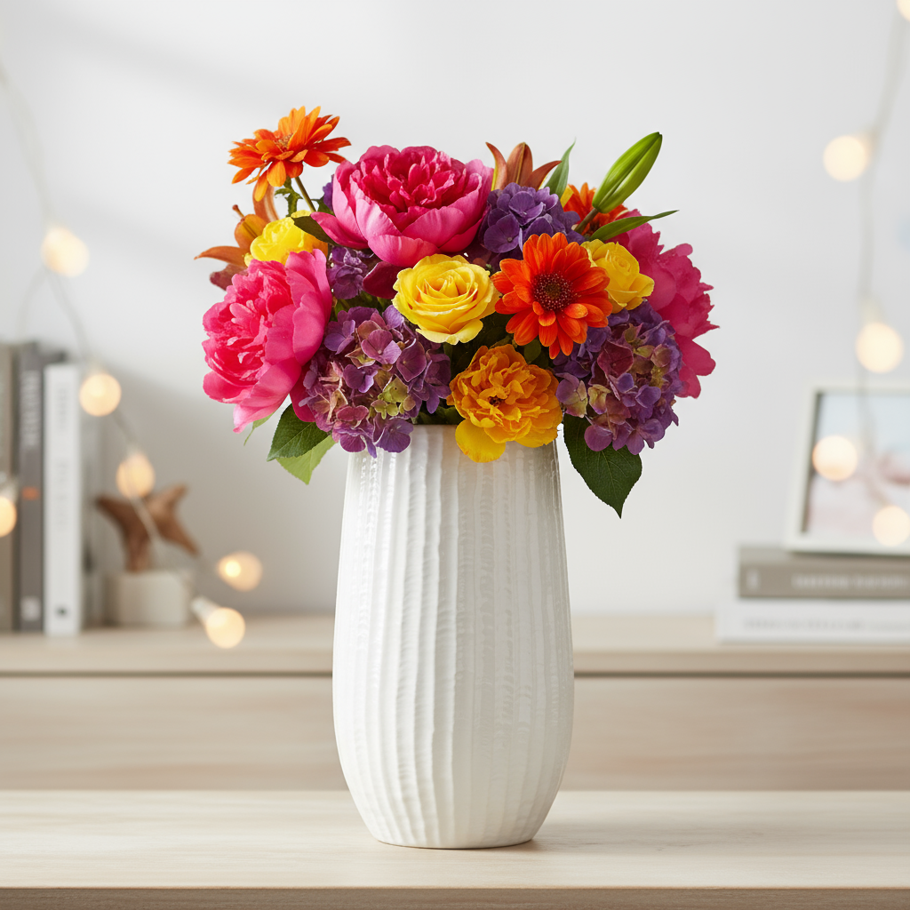 Bernice Textured White Ceramic Vase