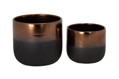 Ceramic Round Pot Set of Two Gloss Finish-6.00"H