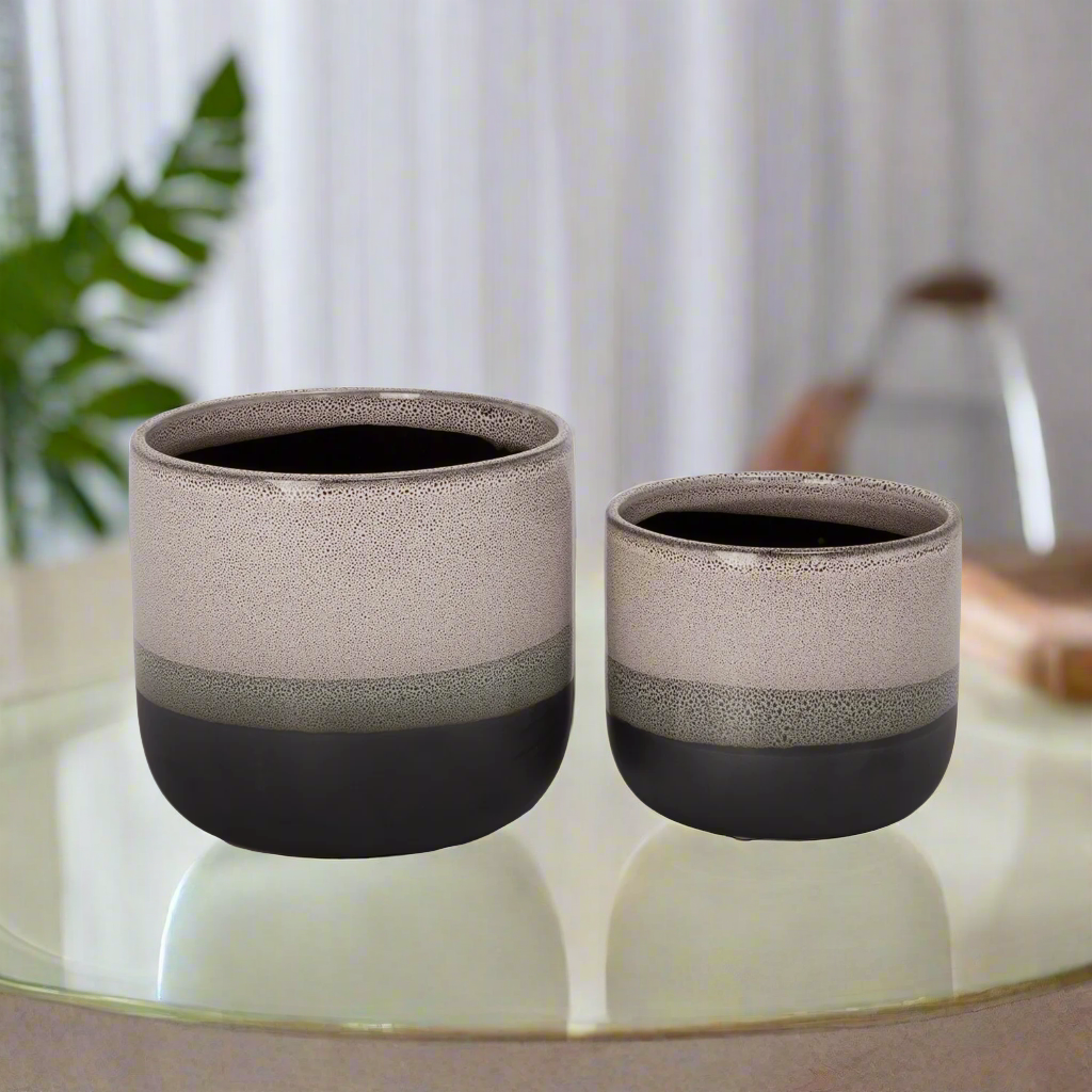 Giordana Ceramic Round Banded Pot – Set of 2