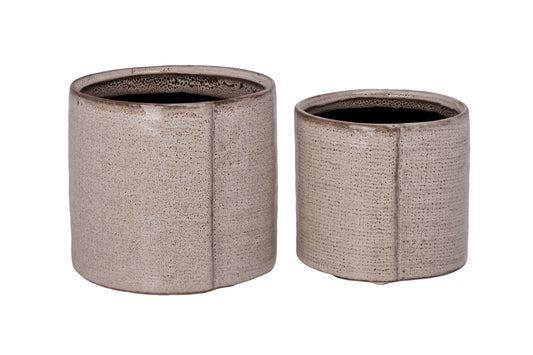 Ceramic Cylinder Pot Set of Two Gloss Finish Cream-6.25"H